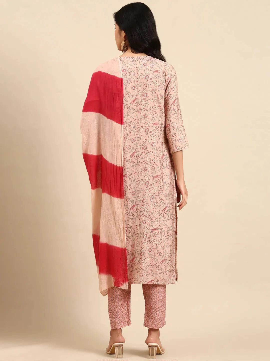 Pink Floral Women's Kurta Set | Polyester Indian Kurta Sets