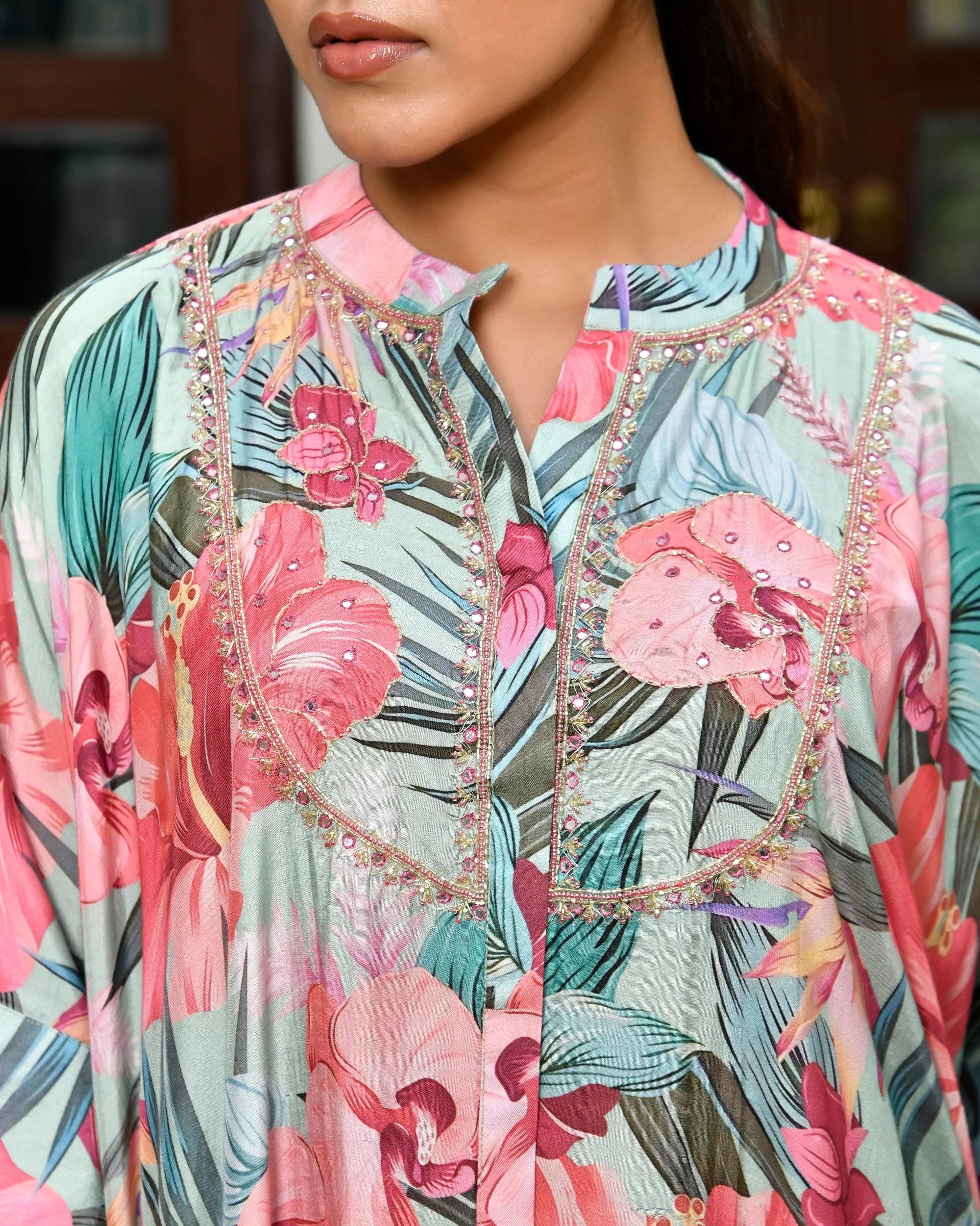 Aqua Printed Kaftan Pant Set: Women's Resort Wear Kaftans
