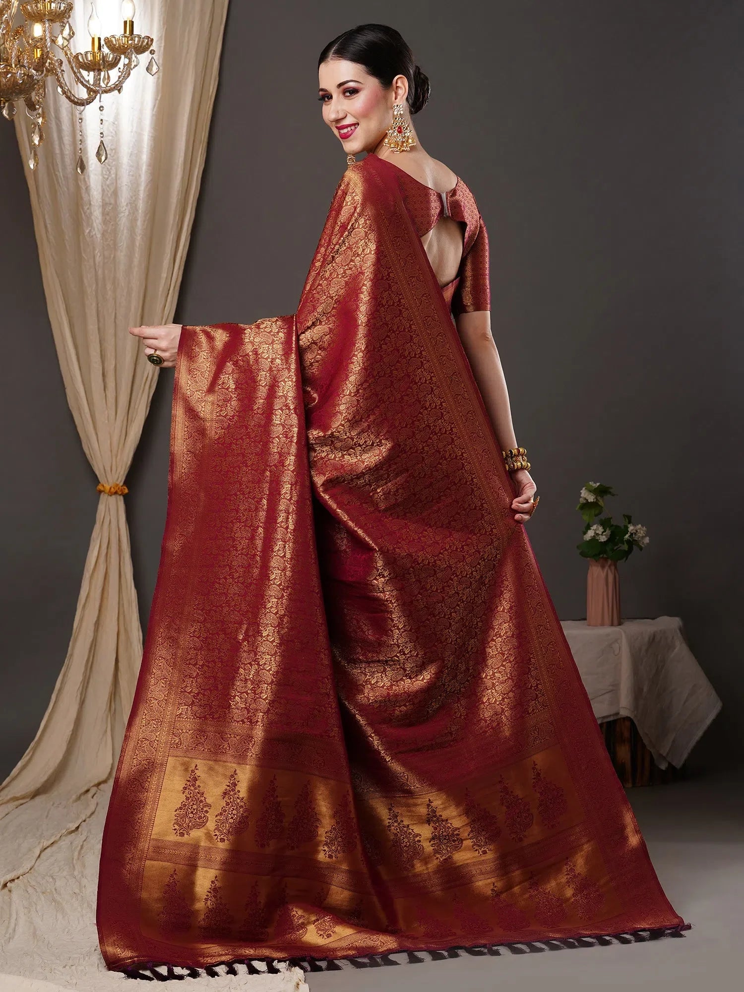 Burgundy Designer Saree | Indian Sarees & Blouse Piece