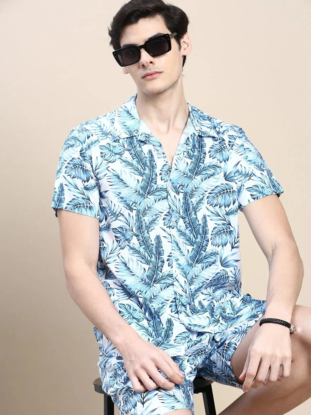 Men Blue Printed Casual Co ord Set-AM-90-02-Blue