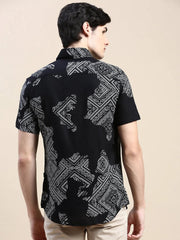 Men Black Printed Casual Shirt-GEORGE-1605-Black