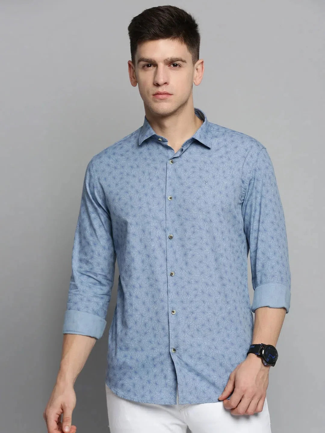 Blue Printed Mens Shirt | DesiQlo Casual Cotton Polo Shirts