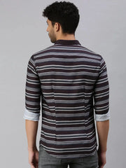 Men Black Striped Casual Shirt-RYANSTRIPE-1080-Black