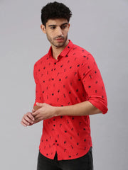 Men Red Printed Casual Shirt-STANDARDPRINT-1307-Red