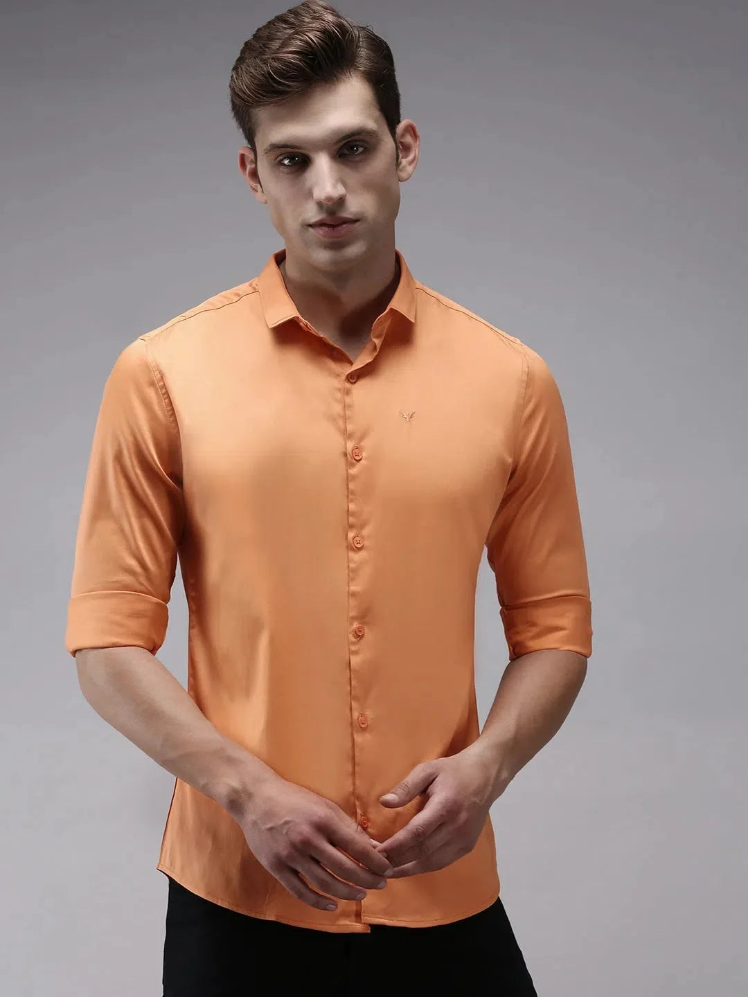 Mens Orange Solid Cotton Shirt - DesiQlo Casual Shirt