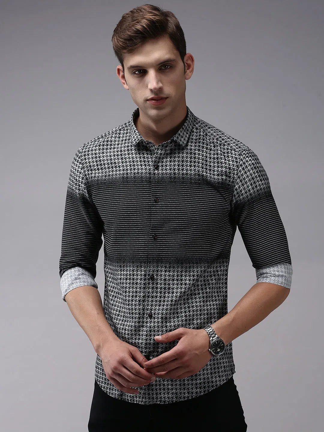 Black Printed Mens Shirt - Designer Cotton Shirt | DesiQlo