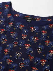Women's Navy Blue Printed Kurta SetKC-1021-Navyblue