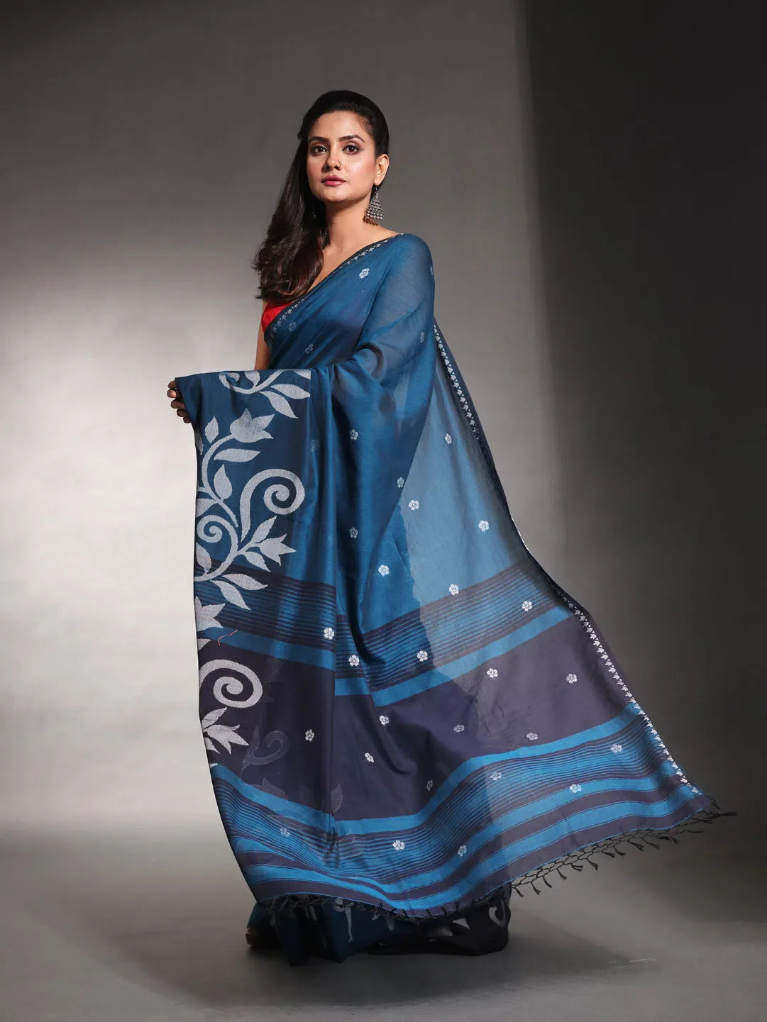 Teal Cotton Saree with Nakshi - Designer Sarees India