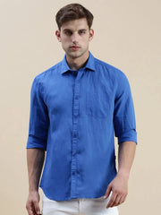 Men Blue Solid Casual Shirt-SWALLOW-1763-Blue