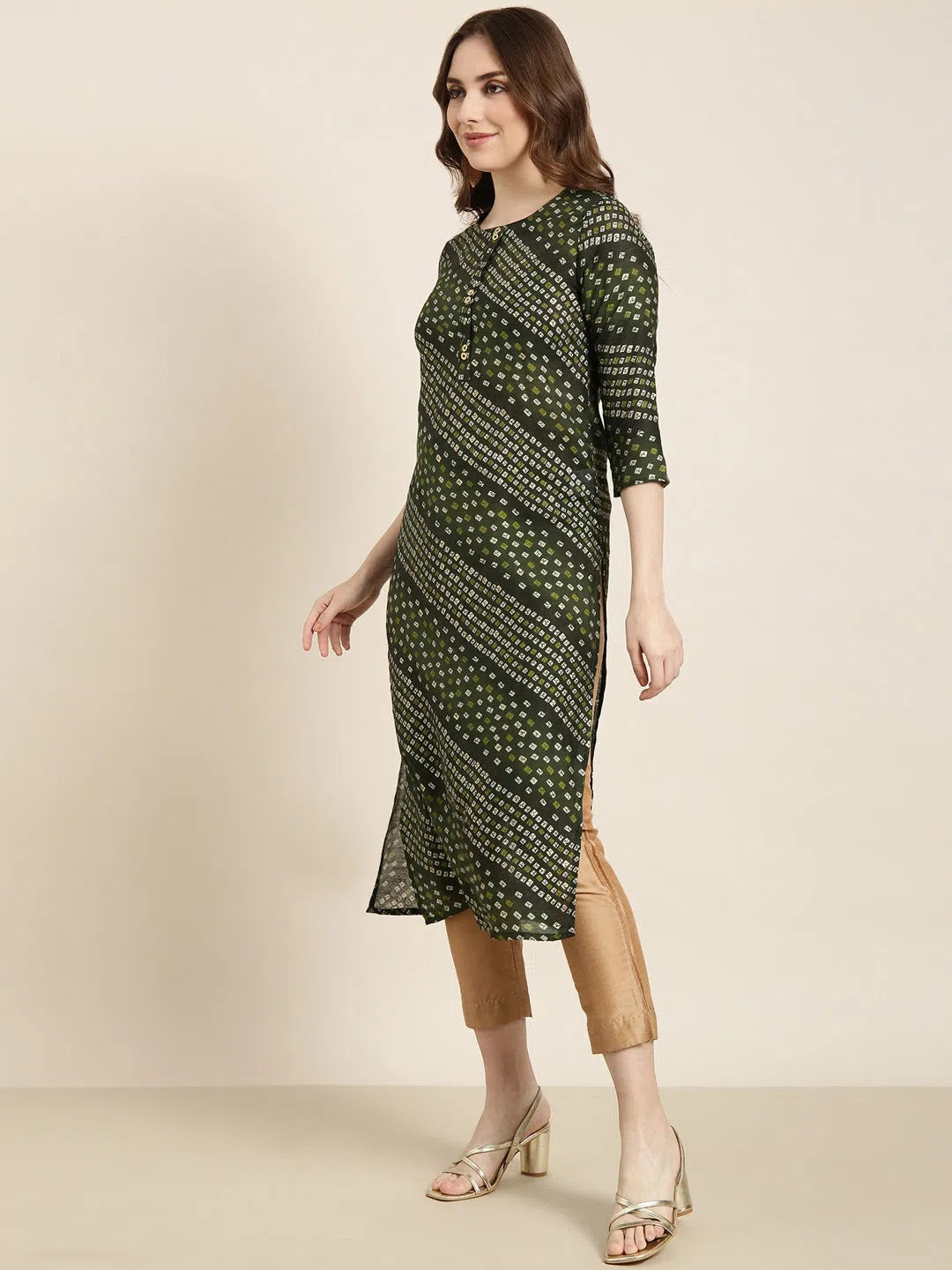 Green Bandhani Cotton Kurta - Indian Kurta for Women