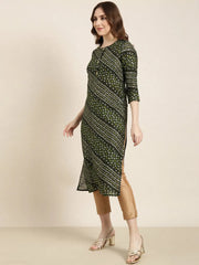 Women Straight Green Bandhani Kurta-GW-703-Green