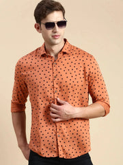 Men Rust Printed Casual Shirt-GURJANPRINT-5404-Rust