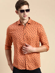 Men Rust Printed Casual Shirt-GURJANPRINT-5404-Rust
