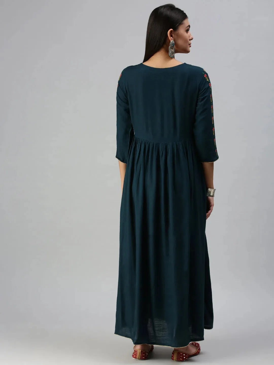 Women's Blue Floral Cotton Anarkali Kurti | DesiQlo Fashion