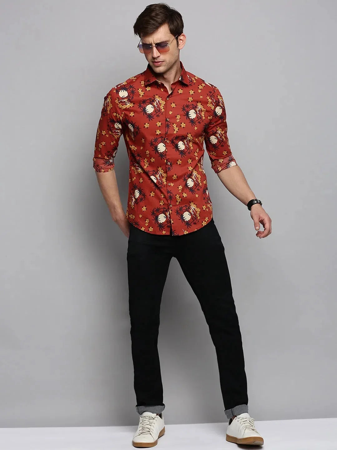 Stylish Rust Printed Mens Shirt - Cotton Casual Shirt | DesiQlo