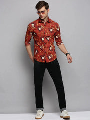 Men Rust Printed Casual Shirt-BESTCOLOURPRINT-4121-Rust