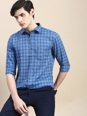 Men Blue Checked Casual Shirt-ALBACHECKS-70-Blue