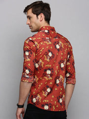 Men Rust Printed Casual Shirt-BESTCOLOURPRINT-4121-Rust