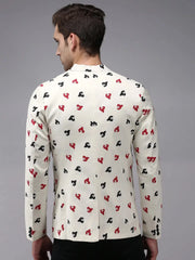 Men Beige Printed Blazer-SOBLZ-267-Cream