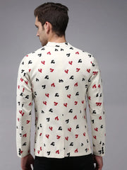 Men Beige Printed Blazer-SOBLZ-267-Cream