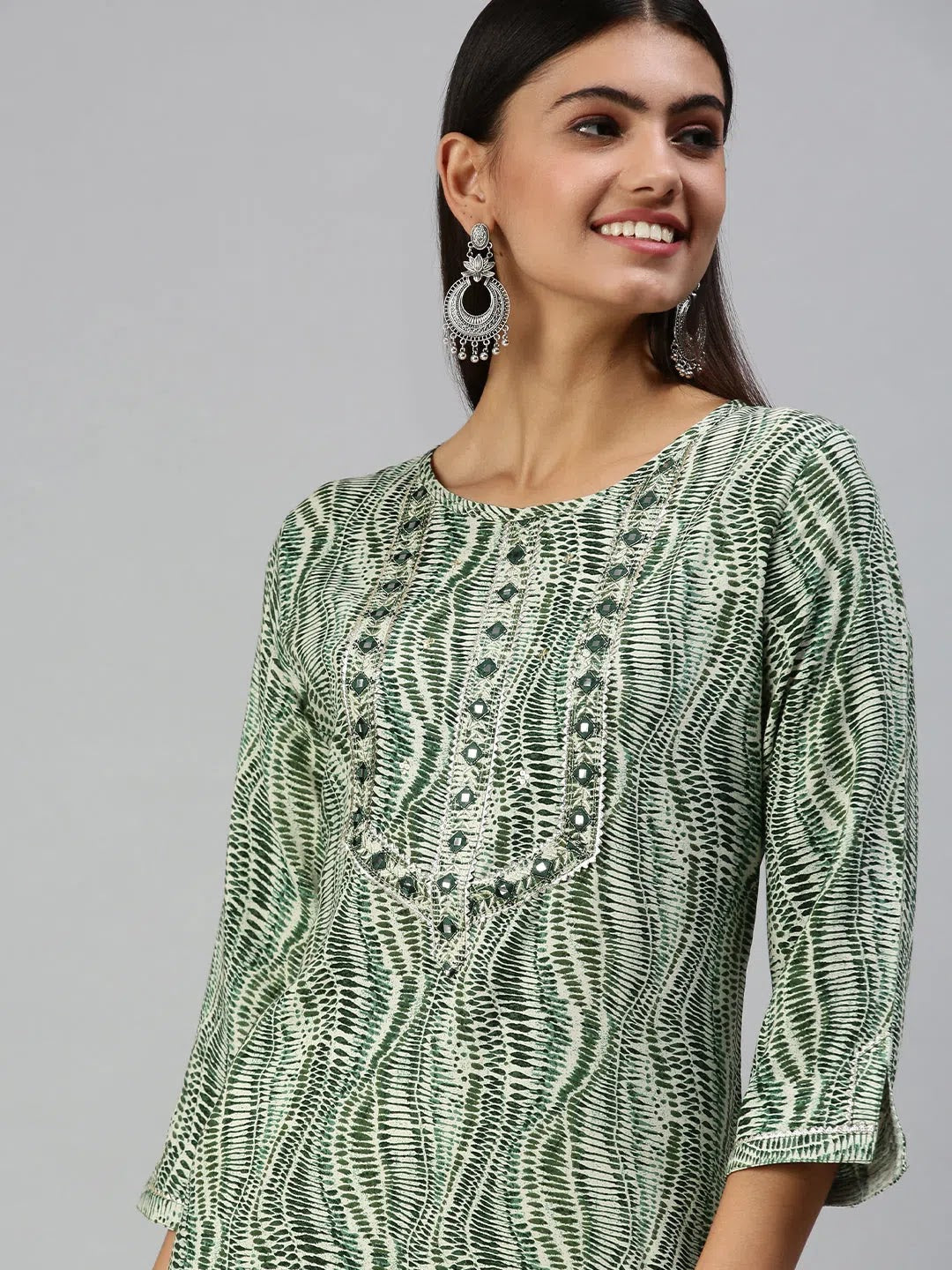 Beige Printed Cotton Kurta - Indian Kurta for Women Online