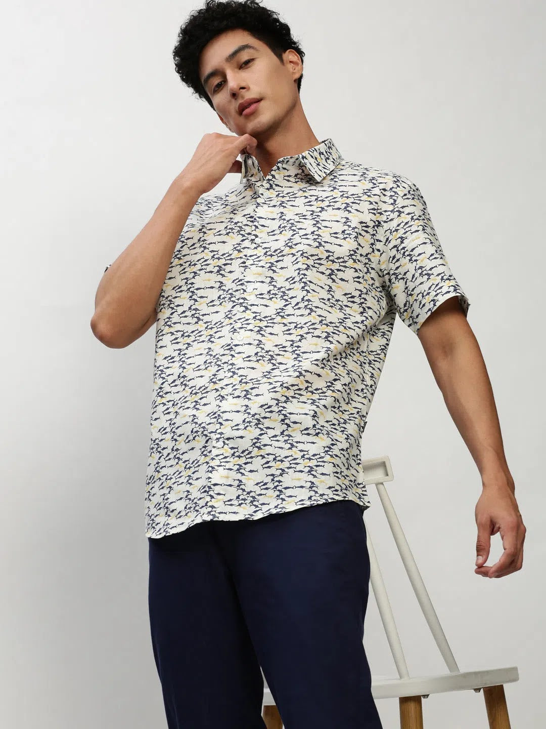 White Graphic Print Mens Shirt - Cotton Casual Shirt | DesiQlo