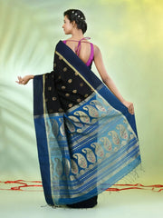 Sky Blue Cotton Saree With Zari Borders-MA66BCT43830043