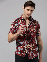 Men Maroon Printed Casual Shirt-AMEOPRINT-5264-Maroon