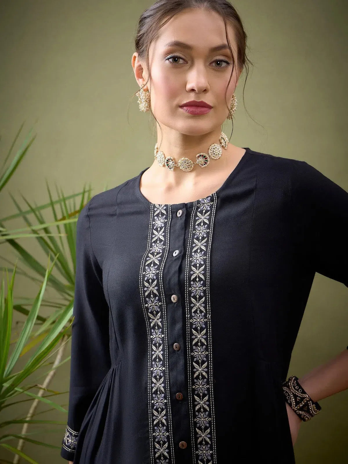Black Embroidered Shirt & Palazzos - Women's Cord Set Outfit