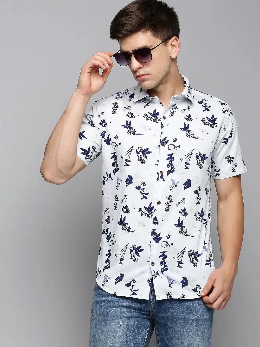 Men White Printed Casual Shirt-AMEOPRINT-5268-White