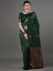 Women's Blend Green Woven Design Designer Saree With Blouse Piece-15PAKHI1602