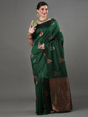 Women's Blend Green Woven Design Designer Saree With Blouse Piece-15PAKHI1602