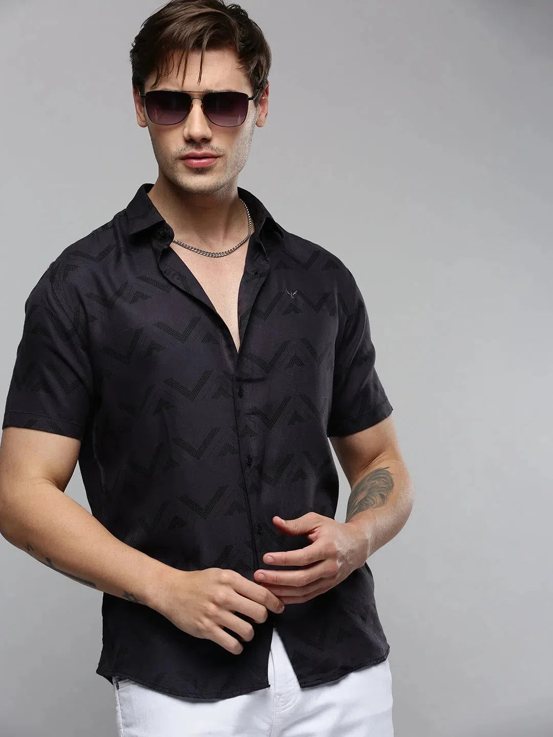 Grey Printed Cotton Shirt for Men | Casual Mens Shirt