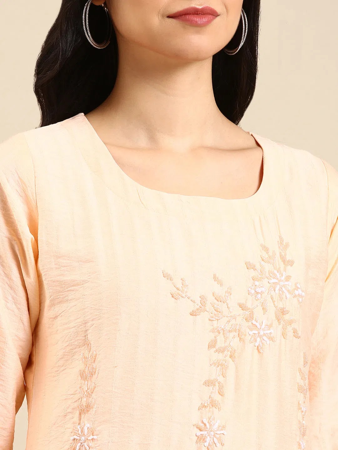 Peach Solid Cotton Kurtas for Women | Indian Kurta Ladies