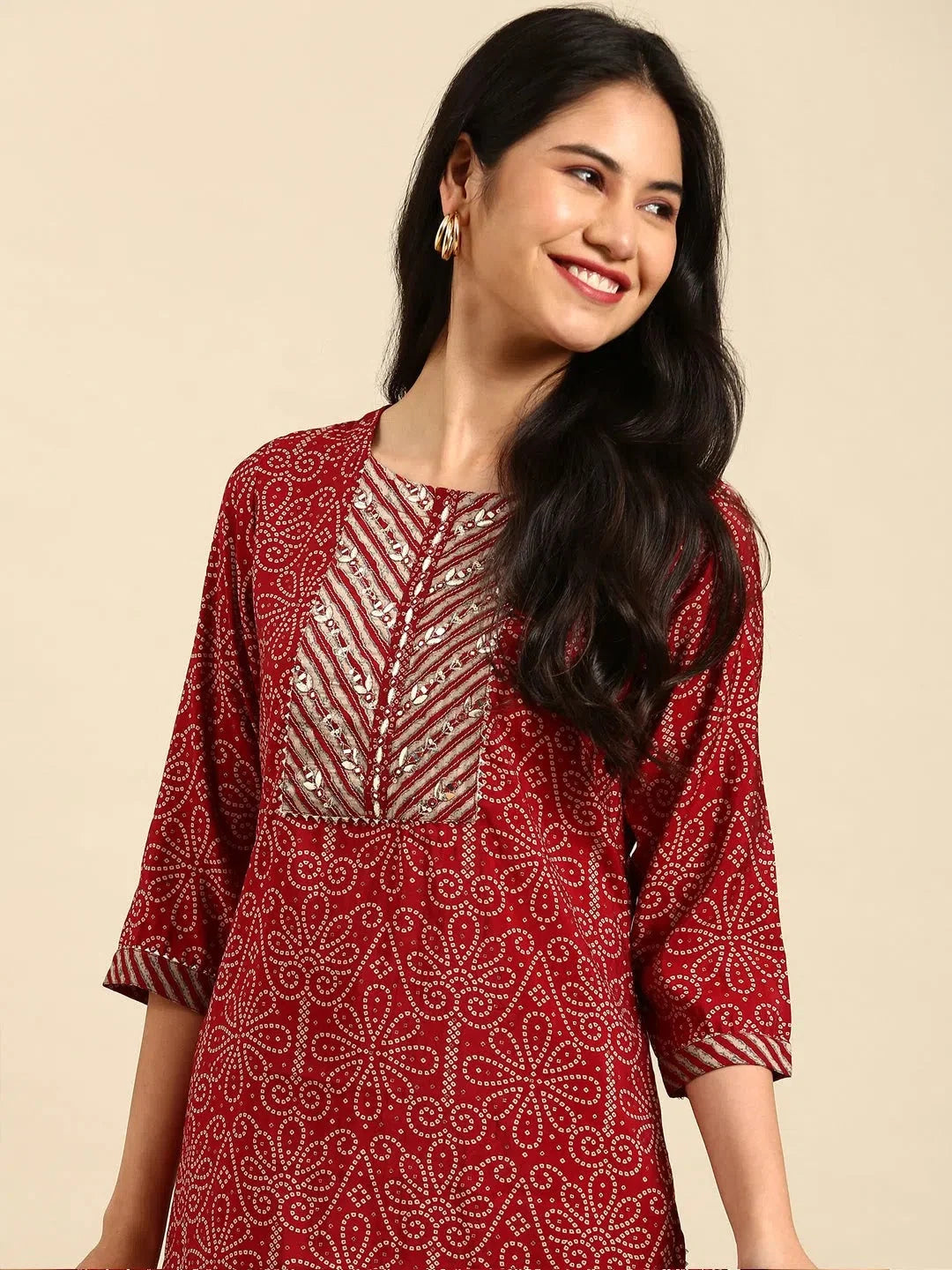 Maroon Printed Kurta Set | Cotton Indian Kurta Sets for Women