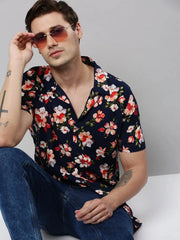 Men Navy Printed Casual Shirt-RESORTPRINT-5290-Navyblue