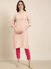 Women Straight Peach Striped Kurta-DF-1663-Peach