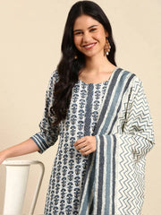 Women's Blue Printed Kurta SetKC-7908-Teal