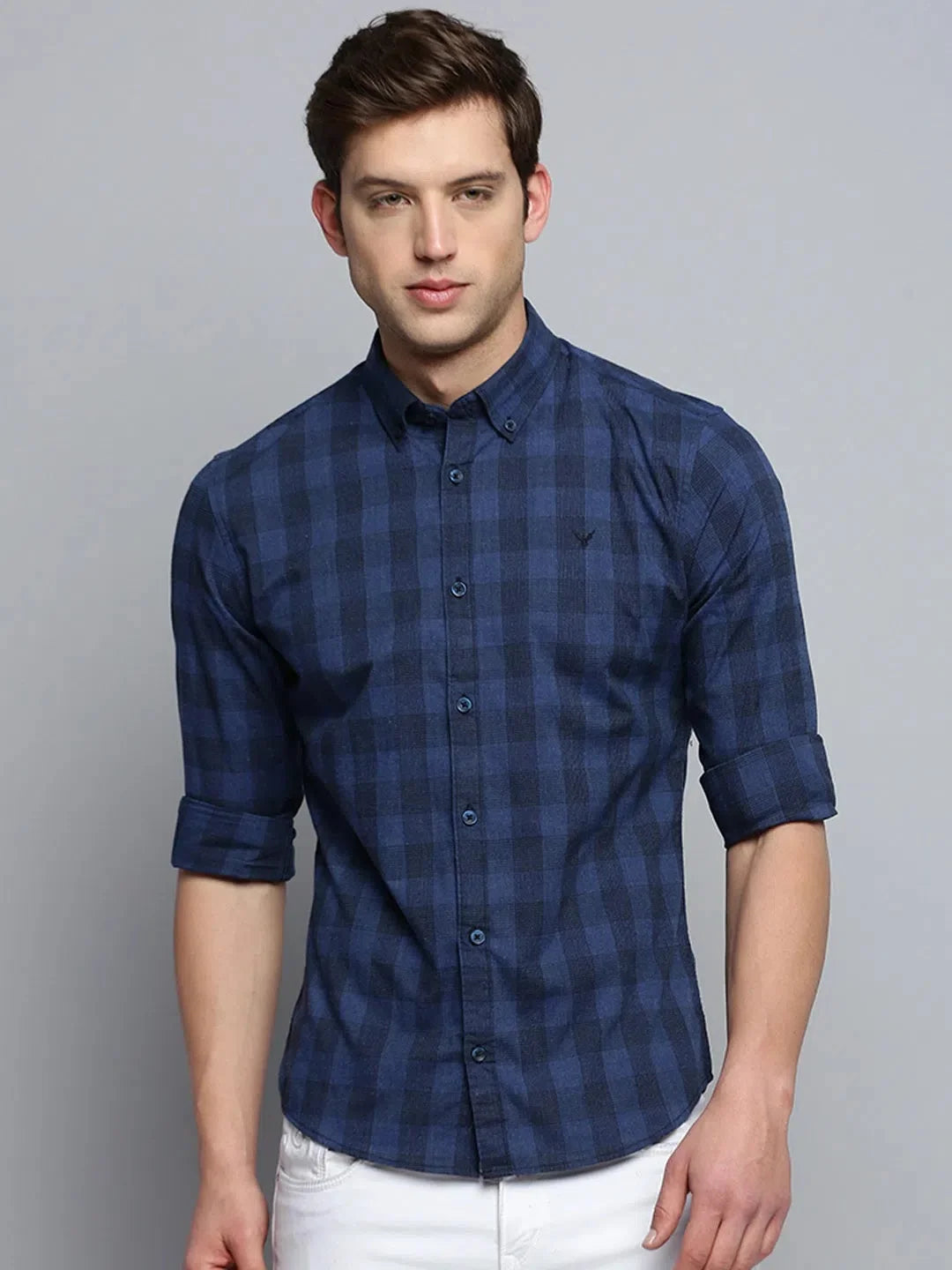 Navy Checked Mens Shirt - Casual Cotton Shirt | DesiQlo