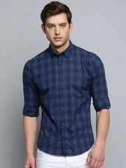 Men Navy Checked Casual Shirt-SOMNIUMCHECKS-2010-Navyblue