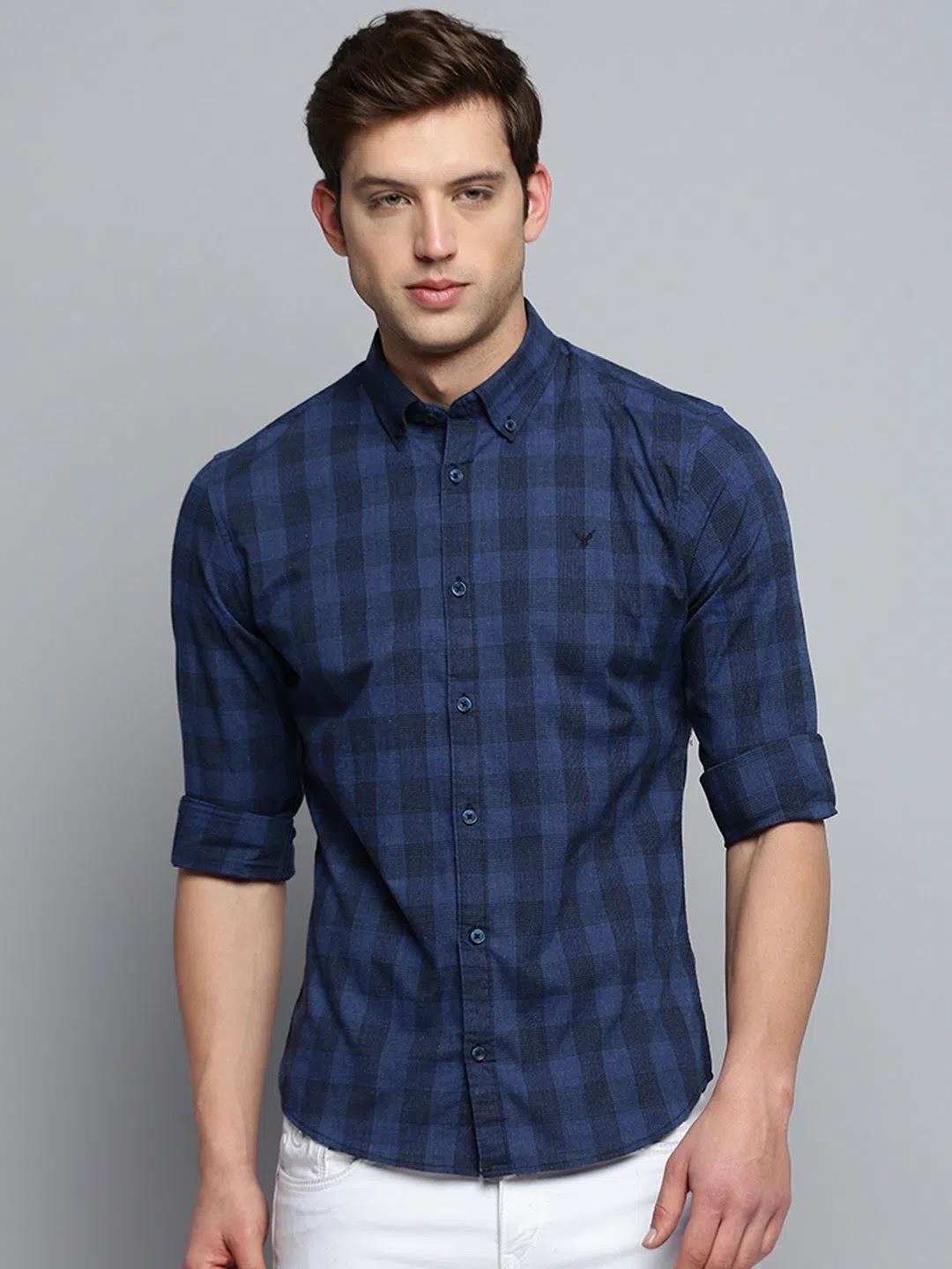 Navy Checked Mens Shirt - Casual Cotton Shirt | DesiQlo