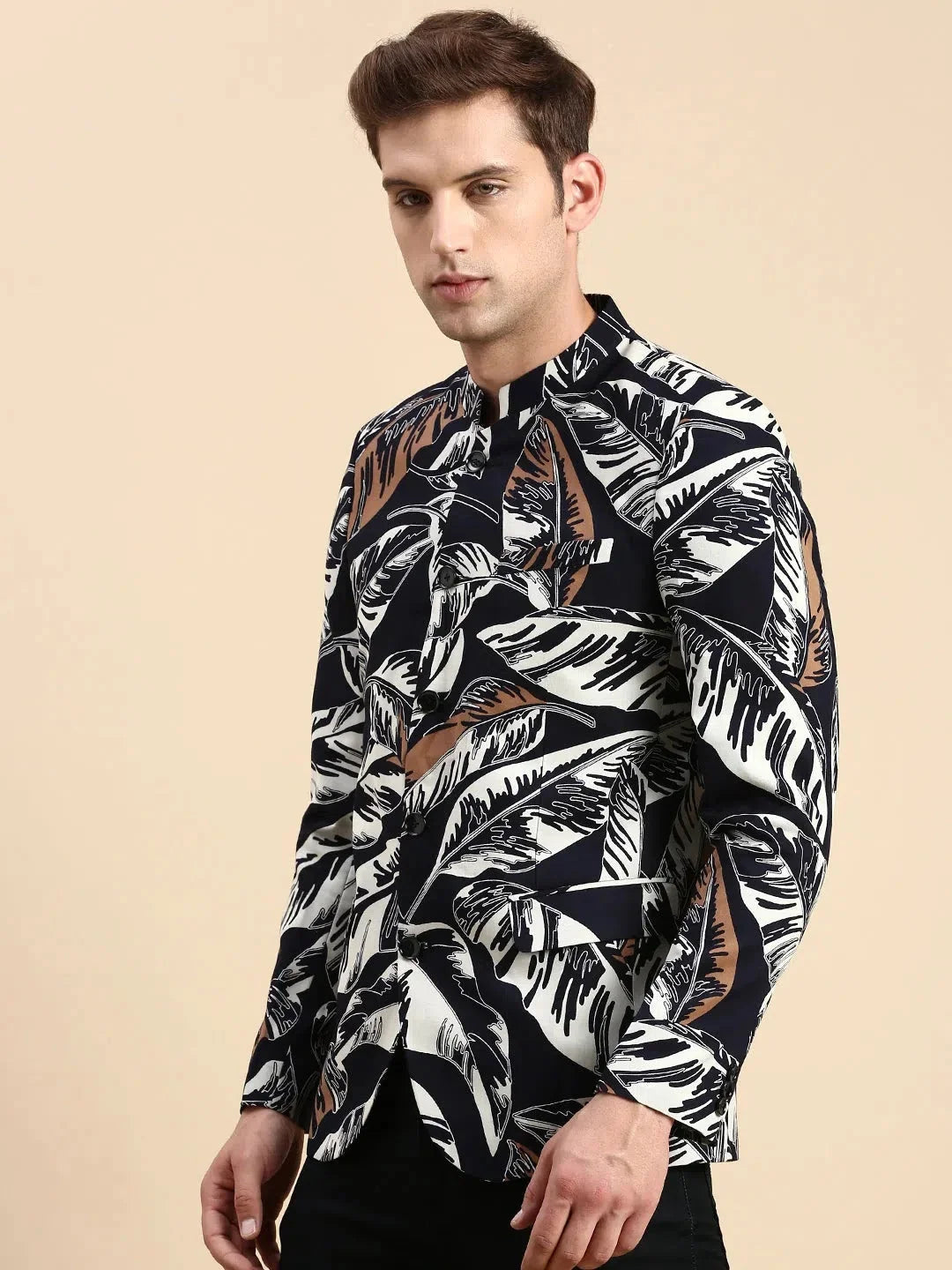Men's Navy Printed Party Blazer | Ethnic Nehru Jackets