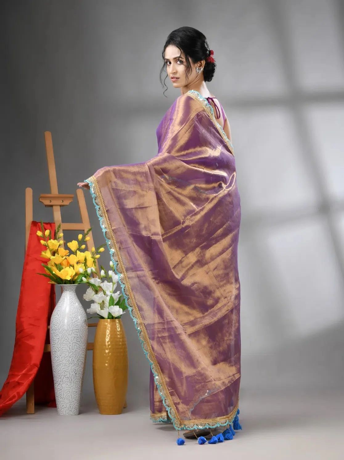 Copper Violet Tissue Saree | Indian Sarees