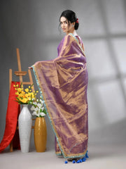 Copper Violet Shimmer Tissue Saree With Gota Patti Borders-MA62TIS33990018