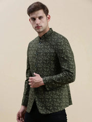 Men Green Printed Casual Blazer-SOBLZ-029-7-Olive