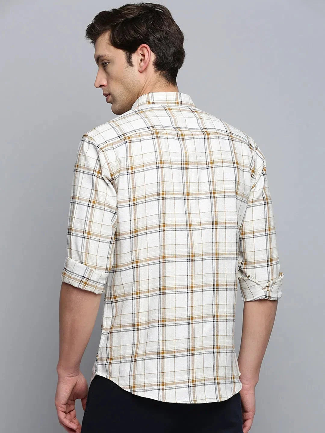Beige Checked Mens Shirt - DesiQlo Cotton Casual Shirt