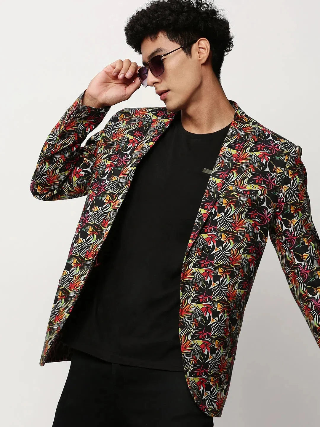 Black Printed Casual Blazers for Men | Indian Nehru Jackets