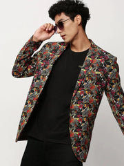 Men Black Printed Casual Blazers-SOBLZ-080-5-Black
