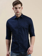 Men Navy Graphics Casual Shirt-STANLEY-5603-Navyblue