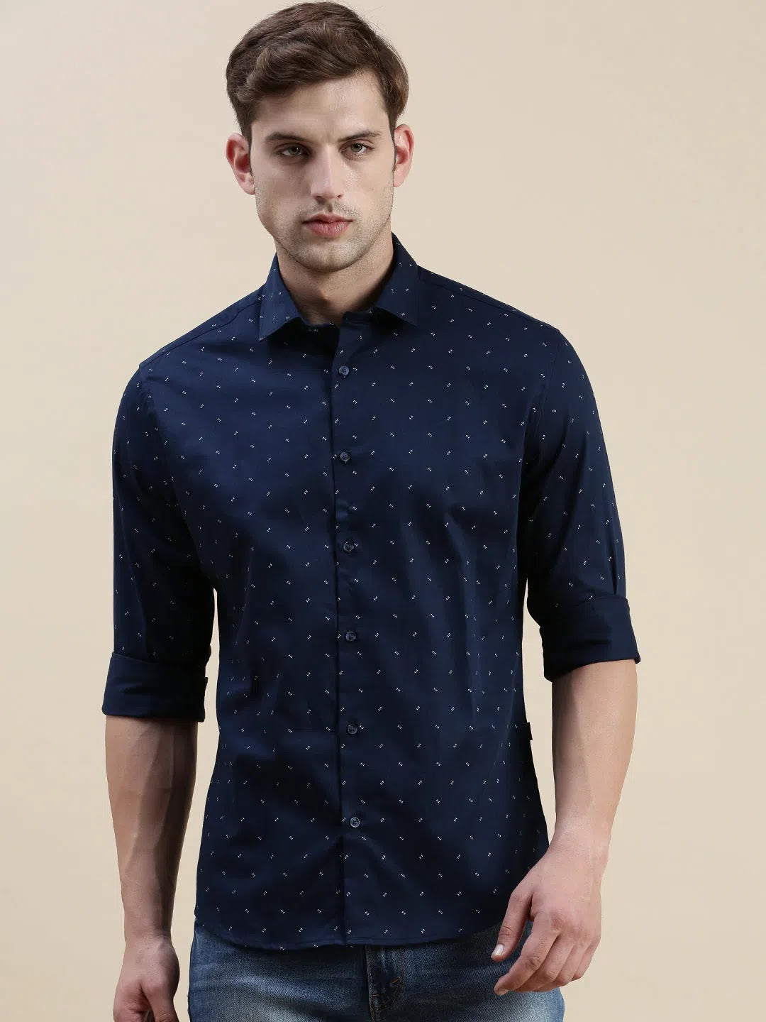 Navy Graphic Print Mens Shirt | Cotton Casual Shirt DesiQlo